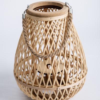 China Home Decoration Natural Wood Scrap Lantern with Rope Handle Holiday Decoration Candle Light for sale