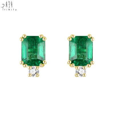 China New Fashion High Quality Natural Yellow Gold Emerald Stud Earring Jewelry Set of Diamond Jewelry 18K for Girl for sale