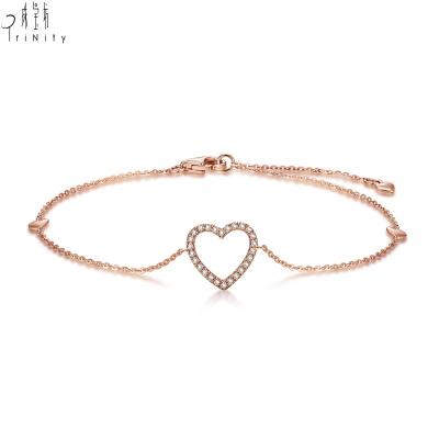 China Trendy New Products Charms Fashion Jewelry 18K Rose Gold Natural Diamond Heart Shape Bracelets For Girl for sale