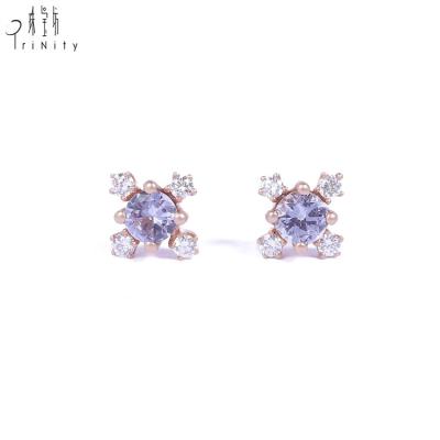 China 2020 high quality 18K TRENDY Rose Gold Lady Jewelry Diamond and gemstone stud earring for sale