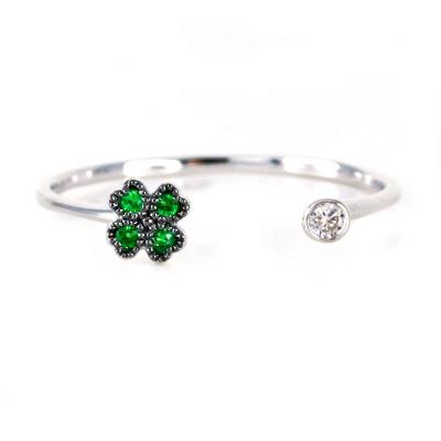 China Adjustable Finger Ring Open Ring Jewelry Lucky Four Leaf Clover Shape Jewelry CLASSIC Natural Green Garnet and Diamond 18K White Gold for sale