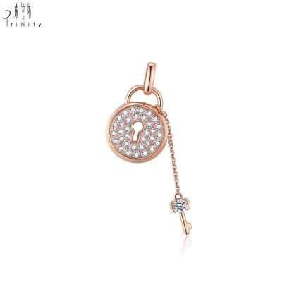 China FASHIONABLE Design 18K Rose Gold Round Natural Diamond Hot Unique Solid Lock Selling Pendant Jewelry For Women for sale