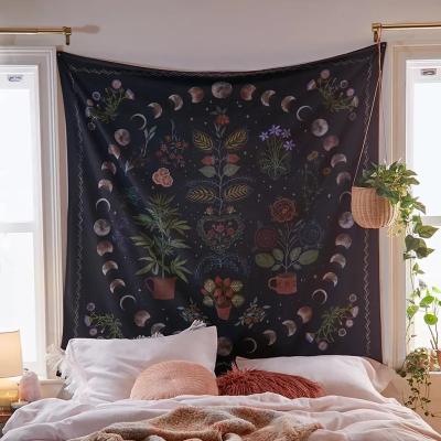 China Dormitory Celestial Decoration Blanket Wall Hanging Flower Plant Flower Sky Starry Carpet Cloth Wall Hanging Minimalist Moon Phase Tapestry for sale