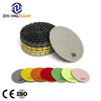 China Marble / Concrete Wet Bond 7 Diamond 100mm Flexible Steps Granite ZHONGZUAN 4in Resin Polishing Pad For Marble Stone Concrete Flooring for sale