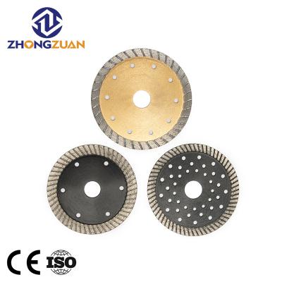 China ZHONGZUAN 4/4.5/5/7/9inch hot pressed turbo teeth dry/wet cutting stone marble diamond saw blade for sale