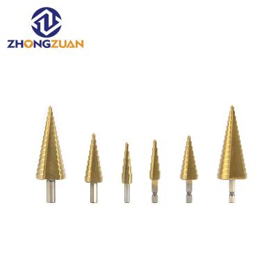 China Hot Sale 3pcs 4-12/20/32mm Hss Steel Metric Cobalt Amazon Triangular Metal Drill Shank Titanium Coated Straight Flute Metal Step Drill Bit for sale