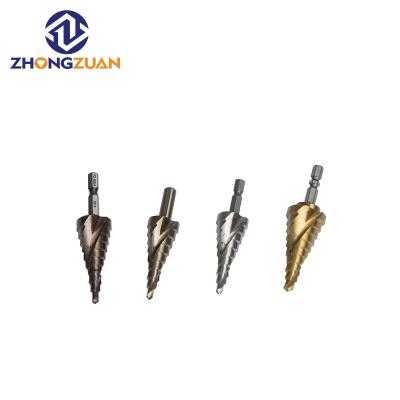 China Zhongzuan steel hss 4241 metal drilling bit cobalt 6542 m35 flute cone step spiral drill bit for metal stainless steel wood for sale