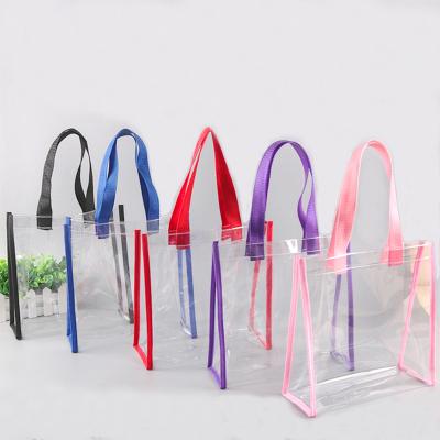 China Wholesale Handled Stadium Approved Large Transparent PVC Vinyl Clear Tote Shopping Bag 12x12x6 For Work Sports School for sale