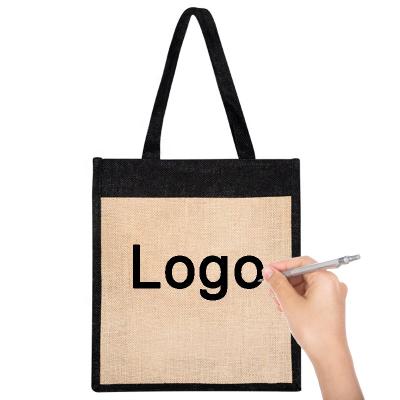 China Handled Wholesales Custom Logo Printed Promotion Jute Sack Packaging Hessian Shopping Bag for sale