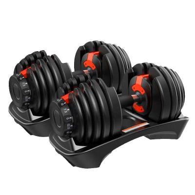 China Adjustable Weight 90lbs Dumbbell Chrome 50kg Adjustable Bodybuilding Set With Rack for sale