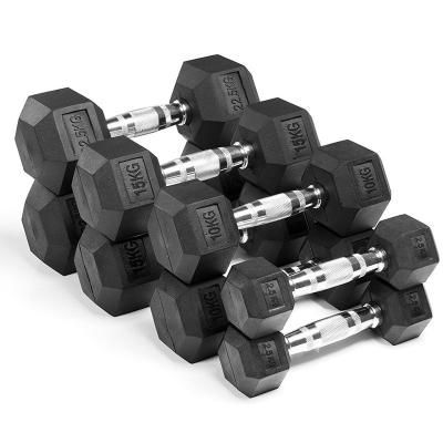 China Wholesale Custom Hot Sale Gym Equipment Universal Cheap Dumbbells Black Rubber Hex Weights Dumbbells for sale