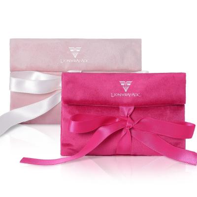 China Dusty Pink Logo Flapper Envelope Jewelry Packaging Bag Custom Velvet Velvet Cosmetic Pouch With Bow-knot for sale