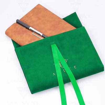 China Recyclable Wholesale Custom Logo Envelope Flapper Perfume Jewelry Gift Pouch Stationery Notebook Marker Pen Suede Packaging Bag With Bow-knot for sale