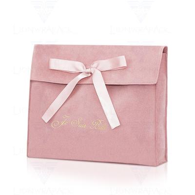 China Recyclable Luxury Small Flap Envelope Suede Jewelry Gift Sachet Bag Custom Logo Printed Rose Velvet Cosmetic Storage Pouch With Bow-knot for sale