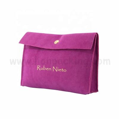 China Wholesale Custom Recyclable Logo Printed Suede Envelope Flap Jewelery Perfume Pouch With Snap Button for sale