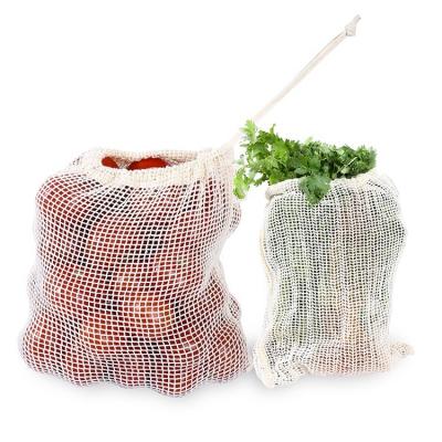 China Eco-friendly Biodegradable Reusable Vegetable Drawstring Net Fruit Packaging Product Organic Cotton Mesh Bag Shopping Bags for sale