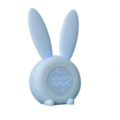 China Smart Calendars Kids Bedside Wake Up Lovely Rabbit Silicon Clock With Led Night Light For Bedroom for sale