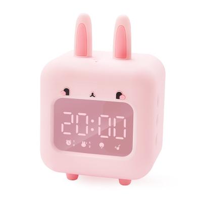 China Cute Naughty Rabbit Calendars Children's Music Alarm Clock Led Night Light Energy Saving Fashion Voice Control Wake Up Timing Alarm Clock for sale