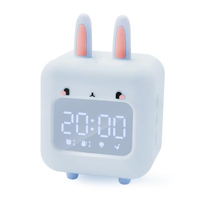 China Calendars Creative Rabbit Naughty Children's Alarm Clock Led Night Light Voice Control Wake Up Timing Alarm Music Clock for sale