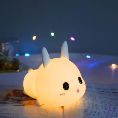 China New Modern Creative Silicone Night Light Filling USB Bedroom Bedside Eye Shield Children Sleep At Night Rabbit Night Light Tapping Light for sale