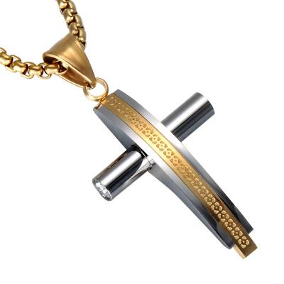 China Titanium Steel Gold Pendant Christian Cross Religious Necklace Jewelry Stainless Steel Pattern Religious Cross Necklace for sale