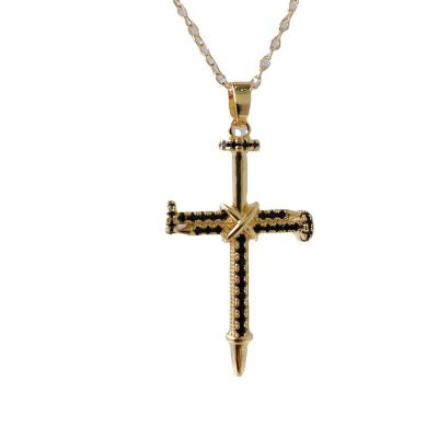 China Religious Religious Stainless Steel Necklace Zircon Gold Plated Cross Chain Personality Clavicle Hip Hop Titanium Steel Pendant Jewelry for sale