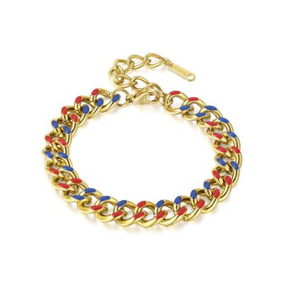 China Luxury Cuban Colorful Punk 316 L Stainless Steel 18K Chain Link Women Bangle Bracelet Environmentally Friendly Gold Plated Enamel Hip Hop Jewelry for sale