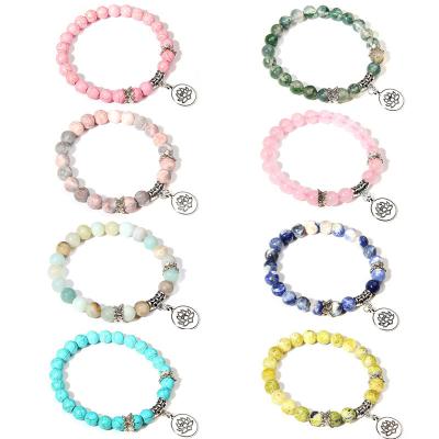 China Wholesale Environmentally Friendly Pink Crystal Lotus Pendant Gem Bead Couple Bracelet Stainless Steel Bracelet for sale