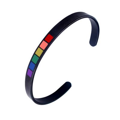 China Colorful Enamel Fashion C Shape Bangles Enamel Stainless Steel Bangles Jewelry Custom Engrave Laser Letter Name Bracelet for sale