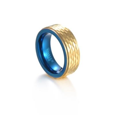 China Blue Gold Environmental Friendly Electroplating Mixed Colors Hammered Tungsten Ring Stainless Steel Ring Jewelry Customization for sale