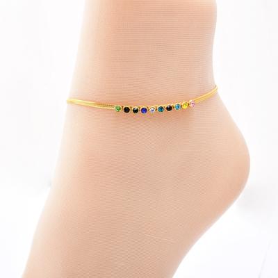 China 2022 New Titanium Girls Jewelry Girls Fashion Light Luxury Steel Personality 18K Gold Plated Colorful Zircon Anklets Custom Size for sale