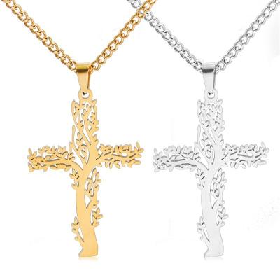 China Religious Stainless Steel Necklace Personality Religious Tree of Life Jesus Cross Pendant Men's Hip-hop Tide Brand Jewelry Accessories for sale