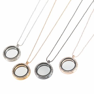 China New DIY Stainless Steel Photo Necklace Box Round Glass Frame Environmental Friendly Glass Pendant Shiny Photo Pendant Valentine's Day Gift for sale