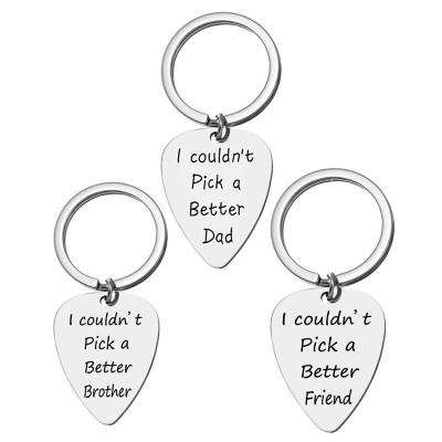 China Hot Selling FASHIONABLE Father's Day Personalized Lettering Guitar Picks Metal Key Chains Titanium Steel Key Chain Customized for sale