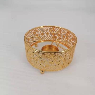 China Wholesale Viable Heat Resistant Circular Teapot Storage Candle Gold Metal Iron Hot Bottom for sale