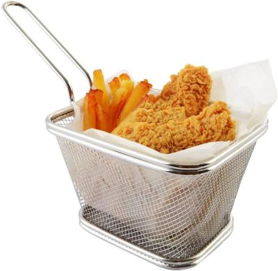 China Viable Custom Wholesale Mini French Fries Stainless Steel Serving Baskets Fries Cup French Fries Rack Basket for sale