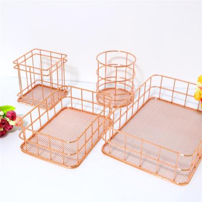 China Viable Home Office Supplies Rose Gold Desk Accessories Metal Folder Document Letter Drawer Organizer Basket for sale