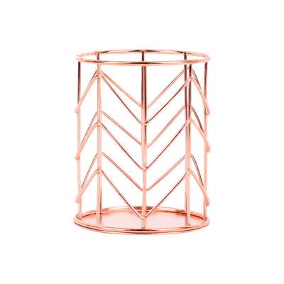 China Morden Metal Wire Mesh Desk Stationery Supplies Organizer Rose Gold Mesh Pen Holder for Office or Home for sale