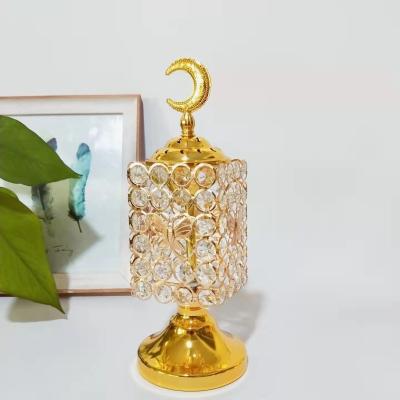 China Durable Gold Crystal Tea Light Candle Holders Lanterns Wedding Metal Candle Holder For Living Room Wedding Table Censer for sale