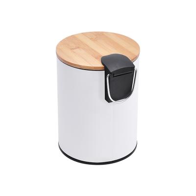 China 2021 new design viable bamboo lid pedal trash can for kitchen living room step trash can with stainless steel for sale