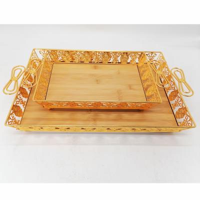 China Wholesale Wooden Serving Tray Rectangle Tray With Metal Arch Handle SX401 for sale