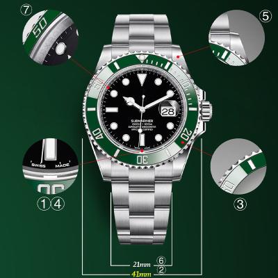 China Automatic Mechanical Rose Gold Men's Automatic Date Men's Watch Role X Steel Case Green Water Phantom Series Steel Band Waterproof Luminous Watc for sale