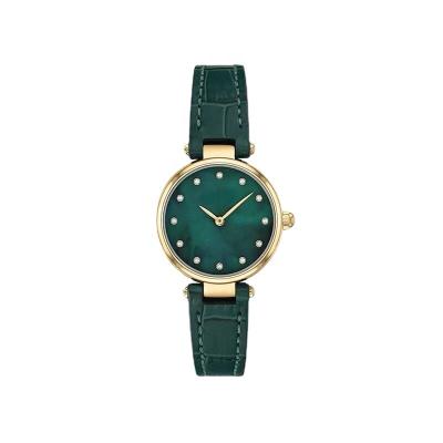 China Original Vintage Luxury Water Resistant Women's Stainless Steel Quartz Watch With Leather Strap Green for sale