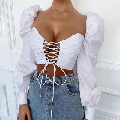 China Latest Design Breathable Sleeve Women Blouse Tops Bandage Fashion Tops Women Clothing for sale