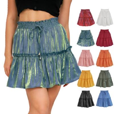 China 2021 summer new fashion breathable high waist mini skirt solid color elastic skirt for sale