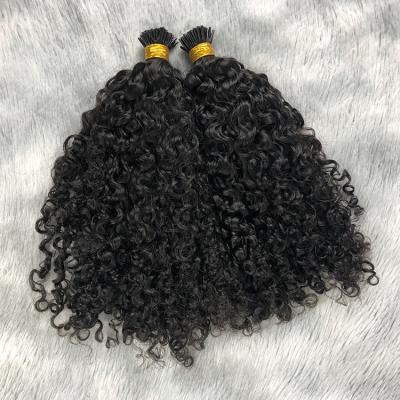 China Raw Water Wave 100% Indian I Tip Kinky Curly Micro Curly Hair Extensions 4B 4C 3B 3C 20 Inch Kinky Curly I Tip Hair for sale