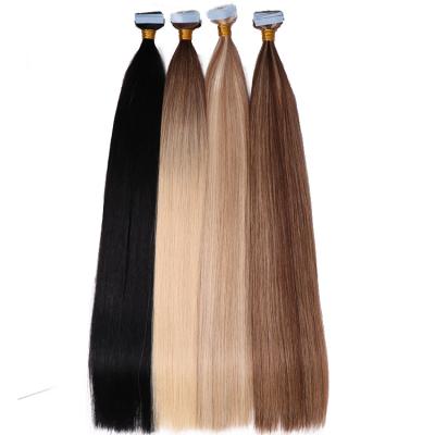 China Straight Wave Remy Human Hair Russian Slave Tape In Highlight Baylayage Sticker Tape In Grade 11A Pulled Hair Extensions Double Ended for sale