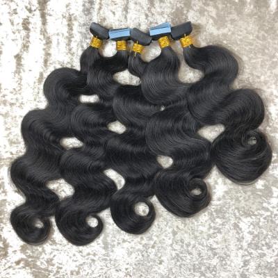 China Unprocessed Myanmar Virgin Body Wave Human Remy Hair Body Wave Tape In Hair Extensions for sale