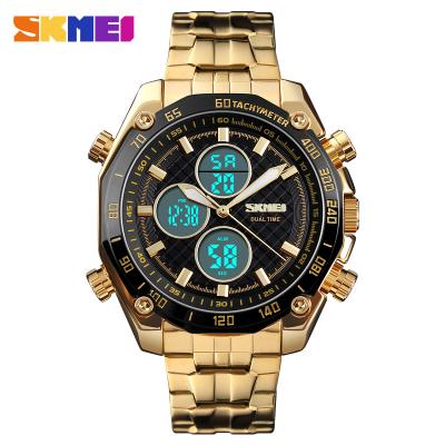 China Skmei 1302 Alarm Watches Analog-Digital Mens Luxury Stainless Steel Watches Waterproof Digital Man Watch for sale