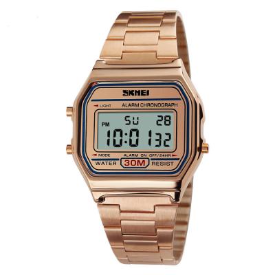 China Hot Skmei Alarm Design Unisex Digital Gold Wristwatch 1123 Watch For Couples Rose Gold Watch for sale